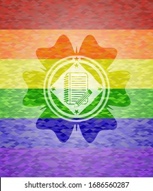 notebook with pencil icon inside lgbt colors emblem 
