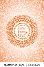 notebook with pencil icon inside orange mosaic emblem