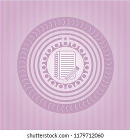 notebook with pencil icon inside pink icon or emblem