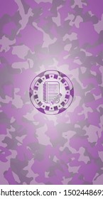 notebook with pencil icon inside pink camo emblem
