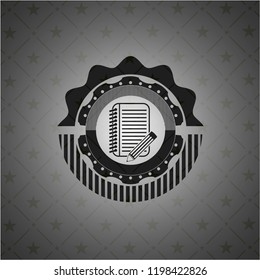 notebook with pencil icon inside realistic black emblem