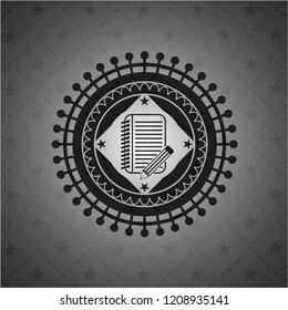 notebook with pencil icon inside realistic dark emblem