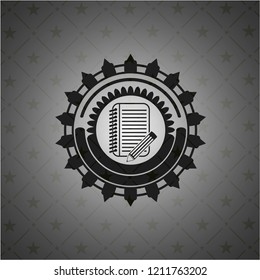 notebook with pencil icon inside realistic dark emblem