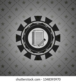 notebook with pencil icon inside realistic black emblem