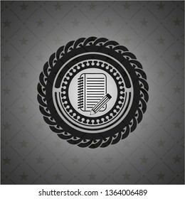 notebook with pencil icon inside realistic dark emblem