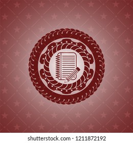 notebook with pencil icon inside red icon or emblem