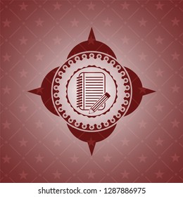 notebook with pencil icon inside red emblem. Retro