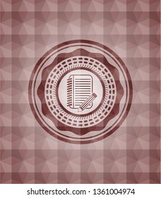 notebook with pencil icon inside red geometric emblem. Seamless.