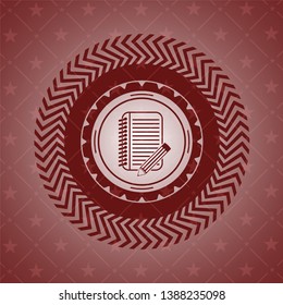 notebook with pencil icon inside red emblem. Retro
