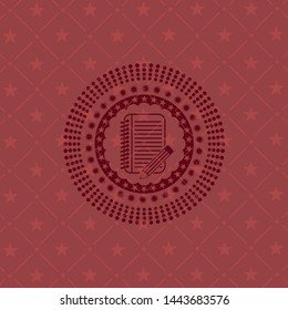 notebook with pencil icon inside red emblem. Retro