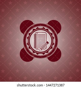 notebook with pencil icon inside red icon or emblem
