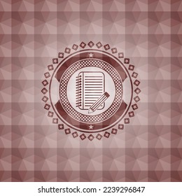 notebook with pencil icon inside red geometric badge. Seamless. 