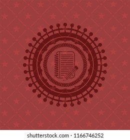 notebook with pencil icon inside retro style red emblem