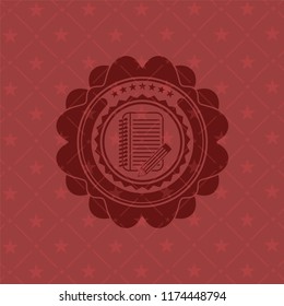 notebook with pencil icon inside retro red emblem
