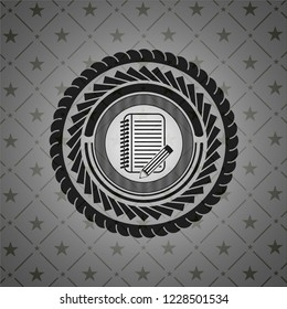 notebook with pencil icon inside retro style black emblem