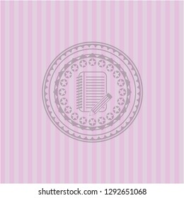 notebook with pencil icon inside retro style pink emblem
