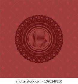 notebook with pencil icon inside retro style red emblem