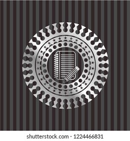 notebook with pencil icon inside silvery badge or emblem