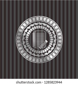 notebook with pencil icon inside silvery badge or emblem