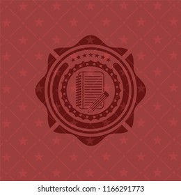 notebook with pencil icon inside vintage red emblem