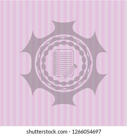 notebook with pencil icon inside vintage pink emblem