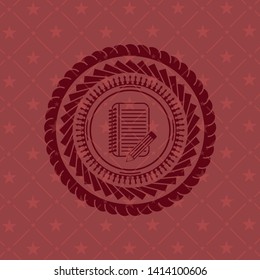 notebook with pencil icon inside vintage red emblem