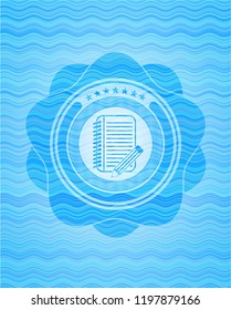 notebook with pencil icon inside water representation emblem.