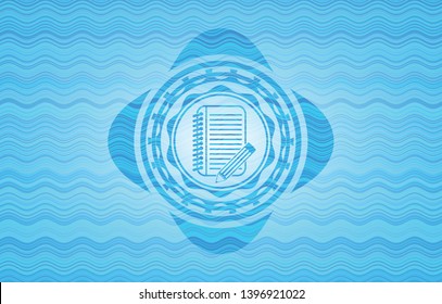 notebook with pencil icon inside water badge background.