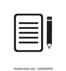 Notebook and pencil icon isolated on white background. Vector illustration. Eps 10.
