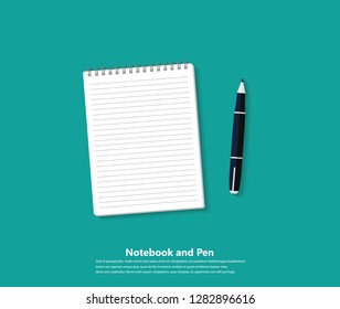 Notebook and pencil icon with long shadow. Flat style