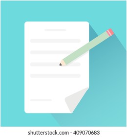 Notebook and pencil icon with long shadow. Flat style vector illustration 