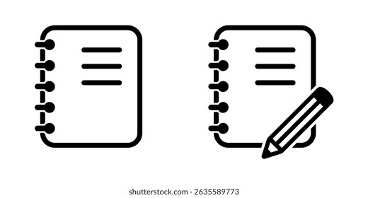 Notebook with pencil icon. Notepad with pencil icon. Notepad icon.