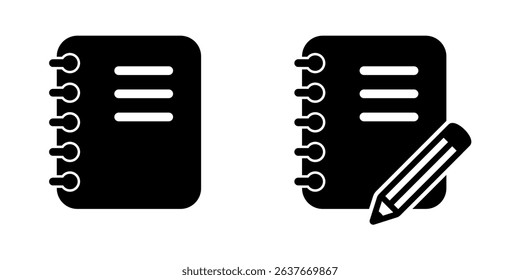 Notebook with pencil icon. Notepad with pencil icon. Notepad icon.