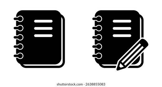 Notebook with pencil icon. Notepad with pencil icon. Notepad icon.