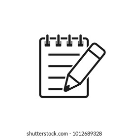 Notebook And Pencil Icon. Notepad With Pencil Line Flat Icon. Vector Isolated Illustration.