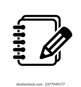 Notebook and pencil icon. Icon of notes. Notepad vector sign. 