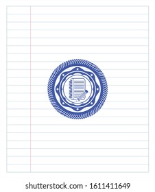 notebook with pencil icon pen draw. Blue ink. Vector Illustration. Detailed.