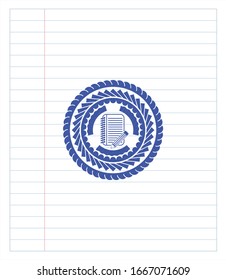 cuaderno con icono de lápiz con trazos de pluma. Tinta azul. Ilustración vectorial. Detallado.