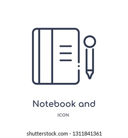 notebook and pencil icon from people outline collection. Thin line notebook and pencil icon isolated on white background.