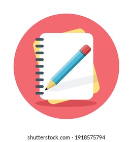 Notebook with pencil icon. Writing tasks concept. Vector illustration isolated on white background