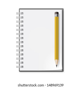 Notebook with pencil. Illustration on white background for design