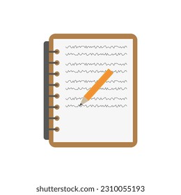 A notebook with a pencil. Notebook with inscriptions. Vector illustration Vector illustration.