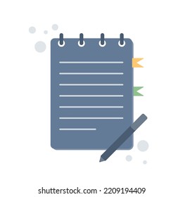 Notebook with pencil. Isolated flat vector illustration