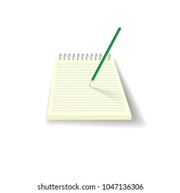 Notebook and pencil isolated on white background 3d. Vector illustration