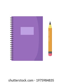 Notebook with pencil isolated on white background. Vector illustration