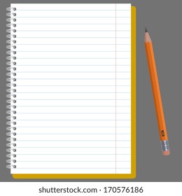 Notebook with pencil, isolated pixel art vector illustration. Design for web, stickers, logo and mobile app.