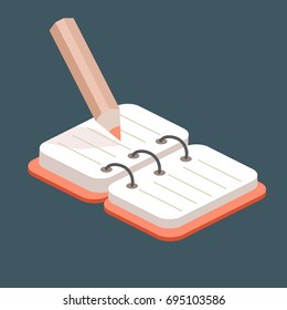 Notebook and pencil isometric drawing 