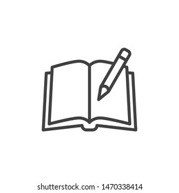 Notebook with pencil line icon. Notebook linear style sign for mobile concept and web design. Textbook and pen outline vector icon. Symbol, logo illustration. Vector graphics