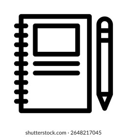 Icono de línea de cuaderno y lápiz. Símbolo de Vector simple utilizado para la escuela, viajes o temas de educación. Diseño lineal limpio, diseño de trazo fino, aislado en blanco.
