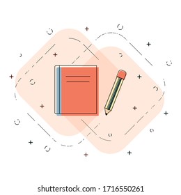 Notebook and pencil linear icon. Writing concept. Creative flat design vector.